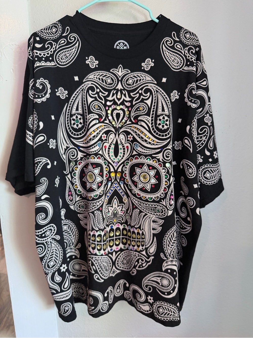 DOM Black Skull Paisley Rhinestone Graphic T-Shirt Unisex 3XL